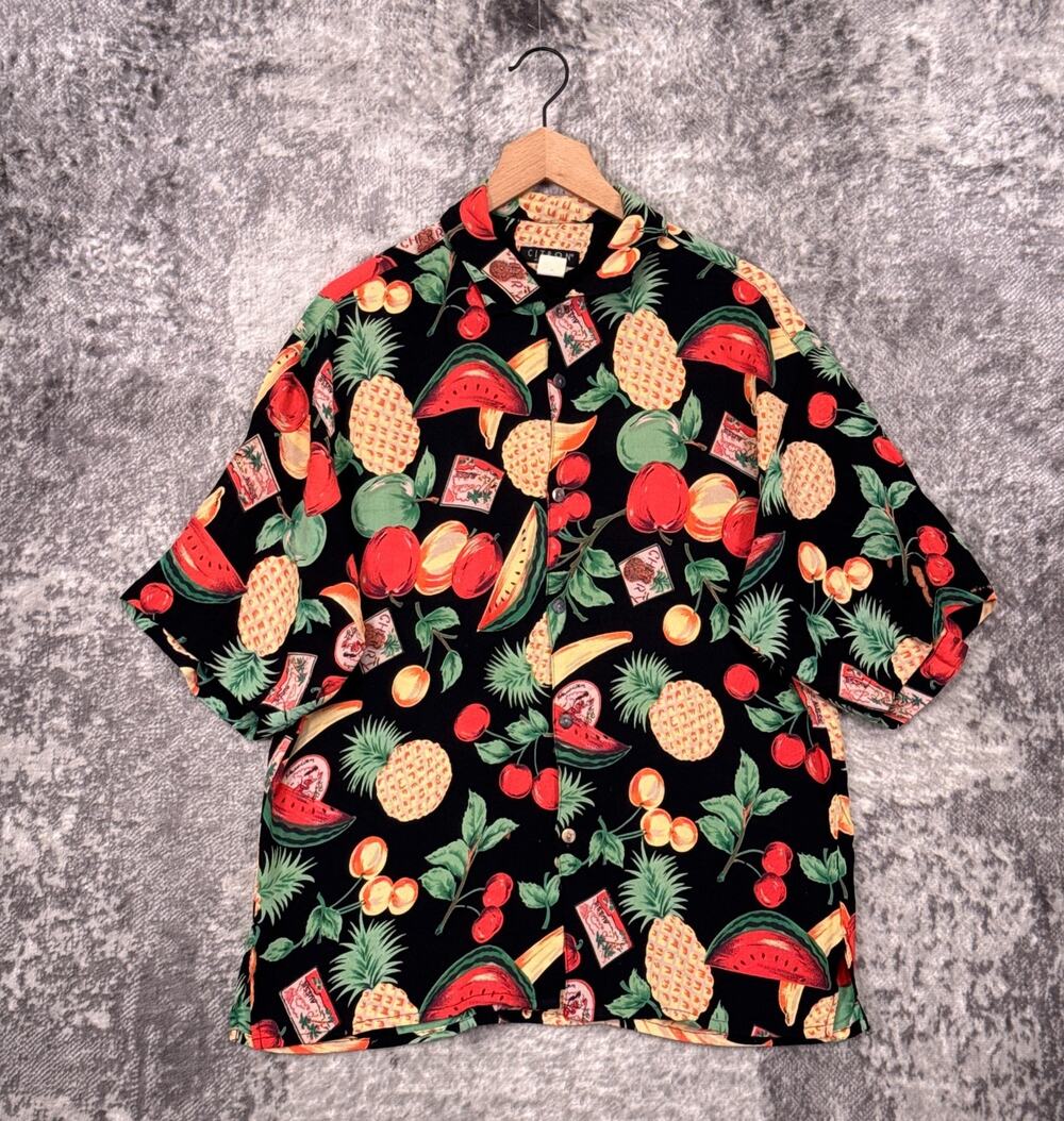 Vintage Citron Santa Monica Shirt Medium Mens Fruit Print Short Sleeve